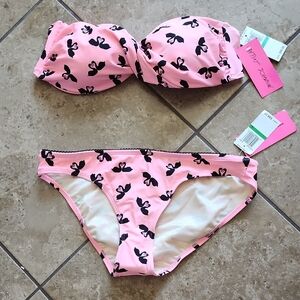 Betsy Johnson Pink and Black Bow Bikini Set